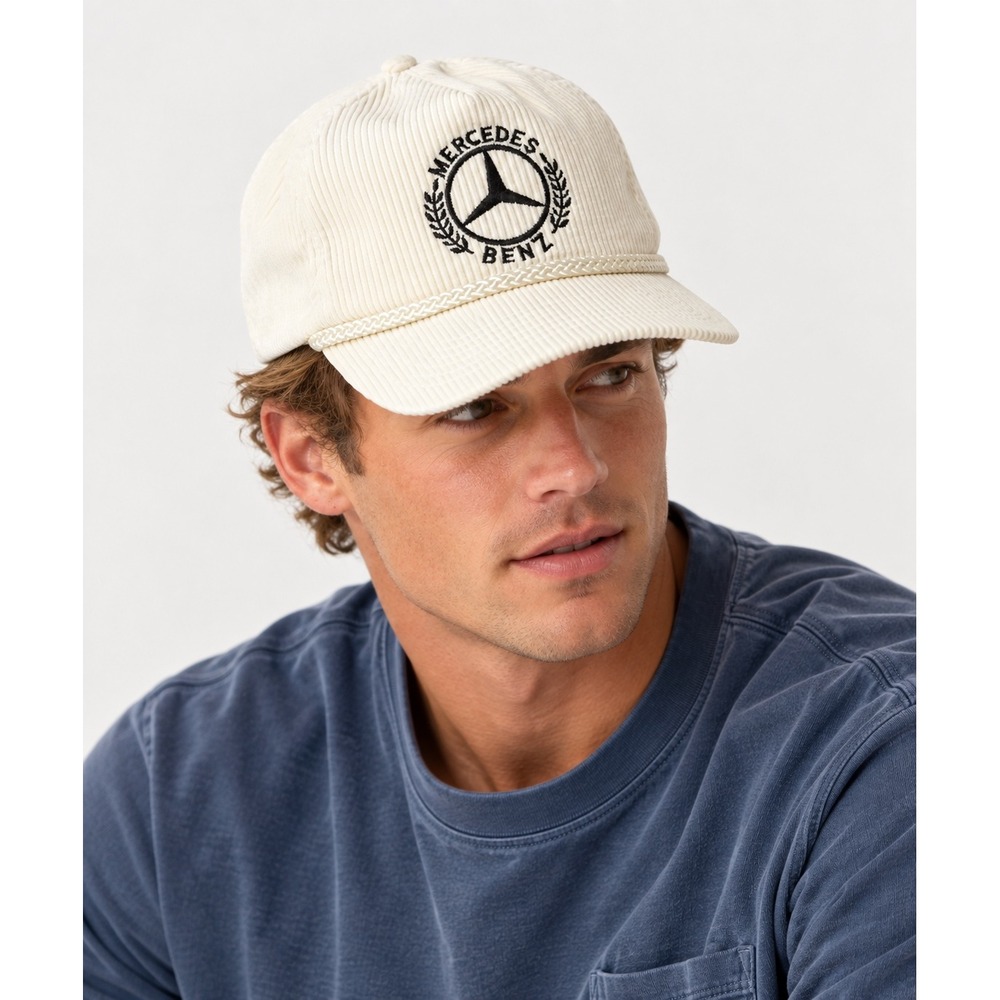 Mercedes-Benz Logo Embroidery Corduroy Cap Trucker Hat Black Vintage Adjustable